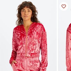 NWT Fabletics Velour Zip-Up Jacket in Red